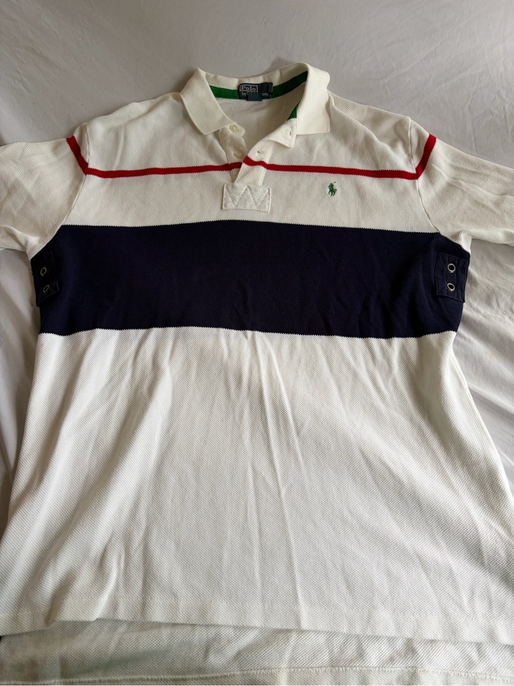 Polo Ralph Lauren Rugby Shirt Men’s XL White Navy Red Stripe Grommet Detail